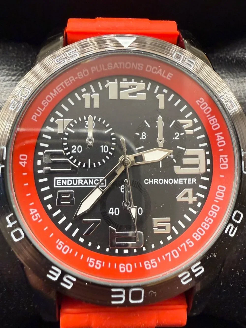 MC Montres Carlo Men's Dark Chrome & Red 42mm Quartz Watch NEW